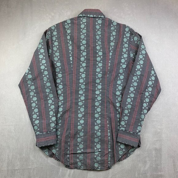 Robert Graham Mens Shirt Medium Black Red Blue Striped Pixel Pattern Button Up - Picture 9 of 11